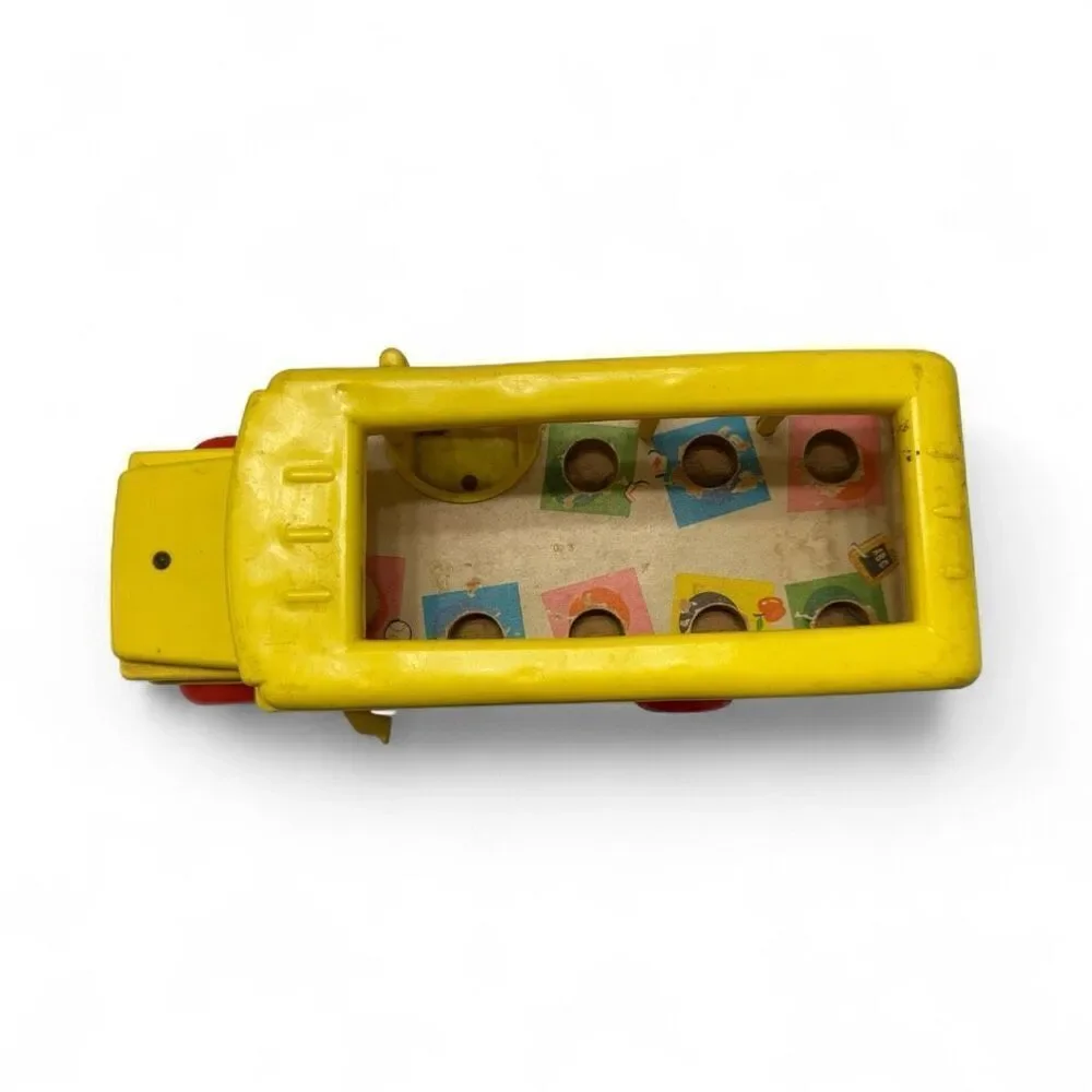 Vintage 1965 Fisher Price Little People School Bus Original Pull Toy